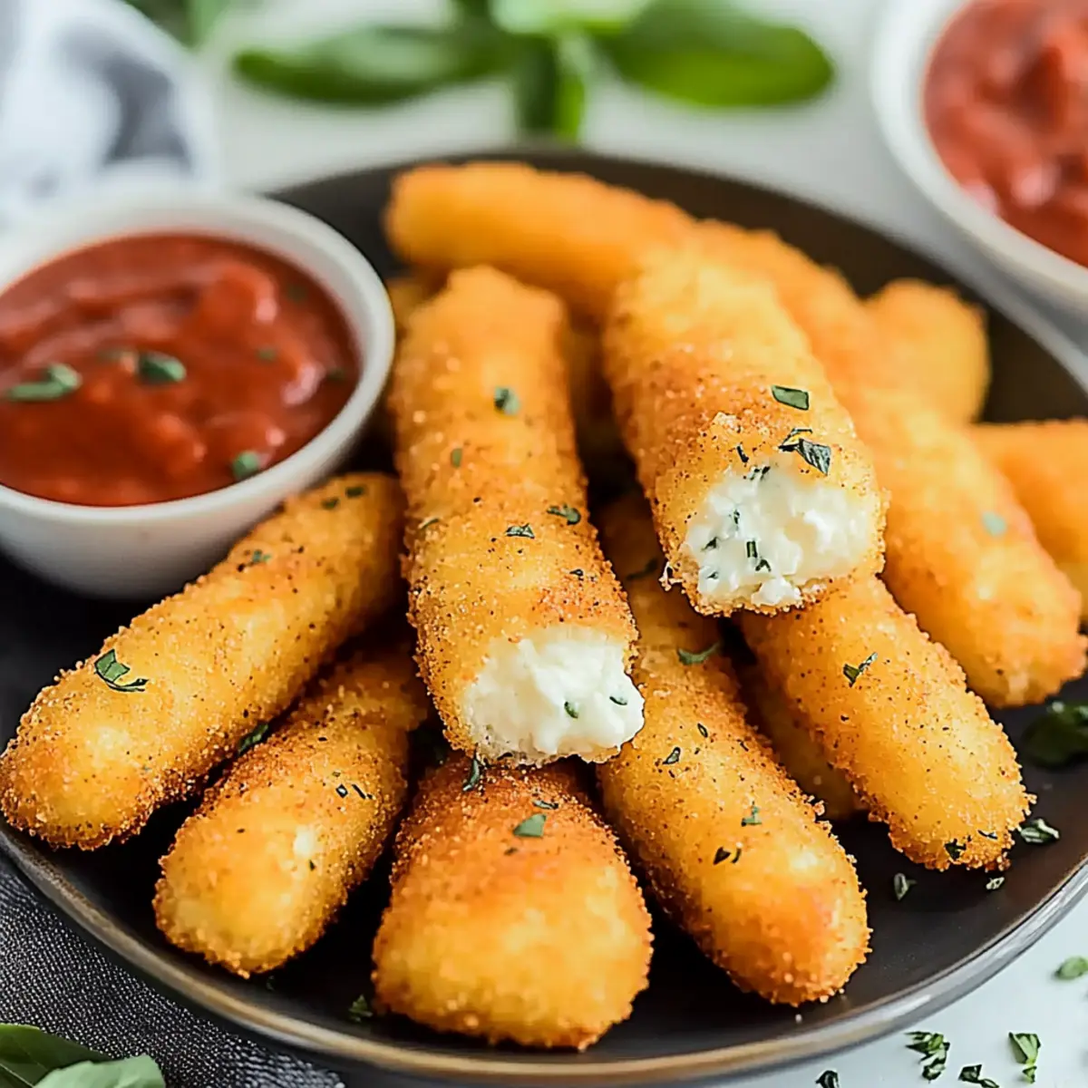 Crispy Homemade Mozzarella Sticks Recipe with Marinara Dipping Sauce