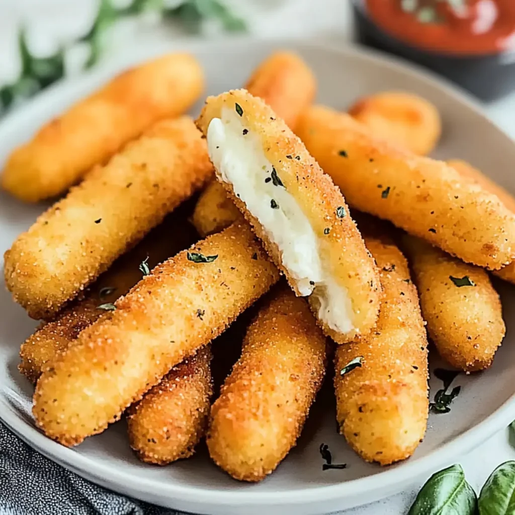 Crispy Homemade Mozzarella Sticks Recipe with Marinara Dipping Sauce