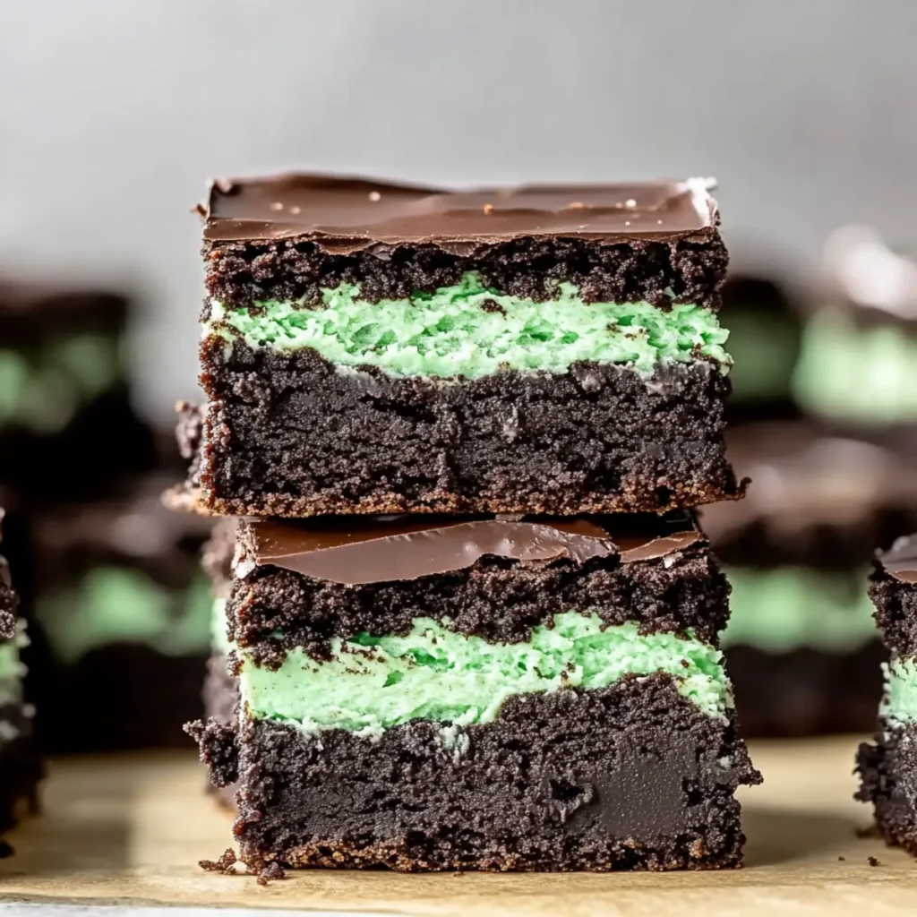 Decadent Irish Mint Brownies with Creamy Frosting and Ganache