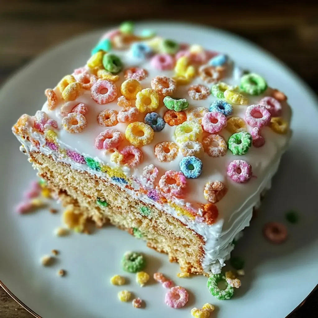 Cereal Milk Cake with Lucky Charms Filling
